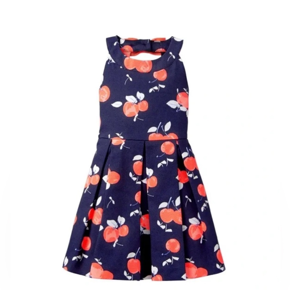Janie and Jack Navy Blue Kids Cotton Halter Dress with Orange Print size 6